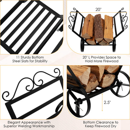 Firewood Rack With Wheels, Steel Log Holder 20 x 16 x 11