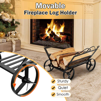 Firewood Rack With Wheels, Steel Log Holder 20 x 16 x 11