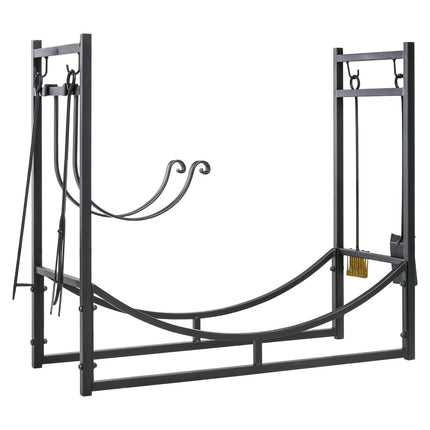 Wood rack, 2-layer metal with hooks, 84x33x76 cm