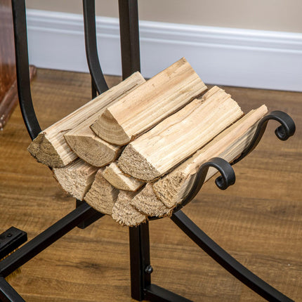Wood rack, 2-layer metal with hooks, 84x33x76 cm