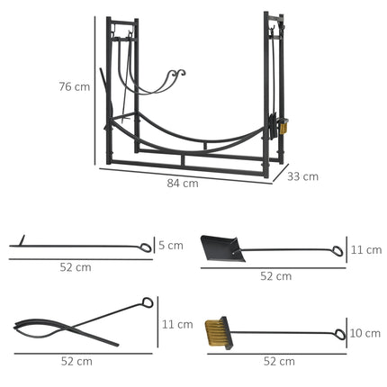 Wood rack, 2-layer metal with hooks, 84x33x76 cm