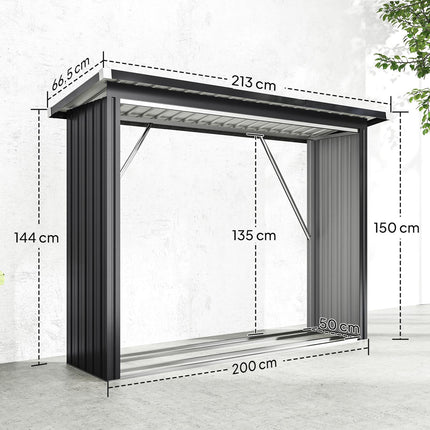 Firewood Shed, Steel, Elevated Floor, 213x66.5x150 cm