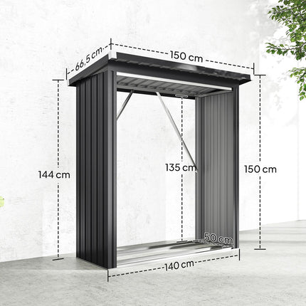 Firewood Shed, Steel, Elevated Floor, Sloped Roof, 150x66.5x150 cm
