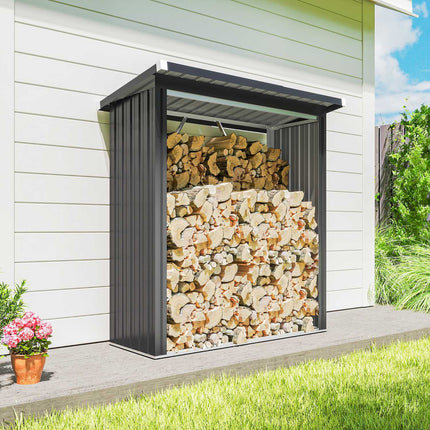 Firewood Shed, Steel, Elevated Floor, Sloped Roof, 150x66.5x150 cm
