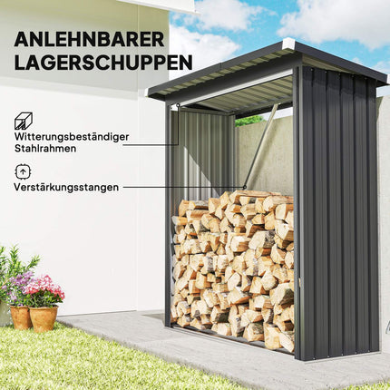 Firewood Shed, Steel, Elevated Floor, Sloped Roof, 150x66.5x150 cm