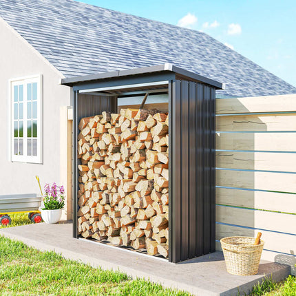 Firewood Shed, Steel, Elevated Floor, Sloped Roof, 150x66.5x150 cm