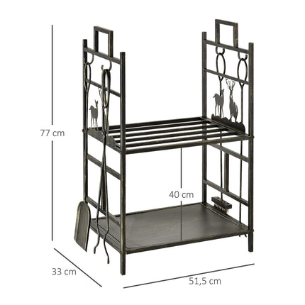 Wood stand with tools, iron, gold, 51.5 x 33 x 77 cm