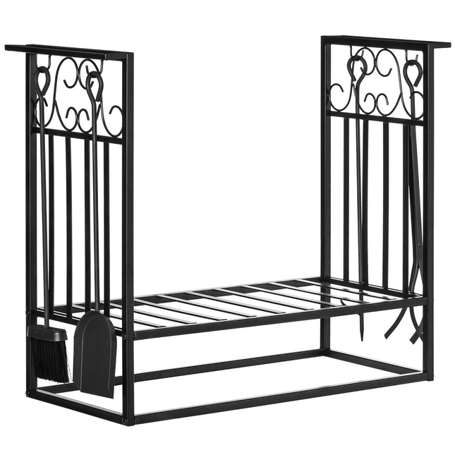 Wood rack in steel with stove tools, 75x30x60 cm
