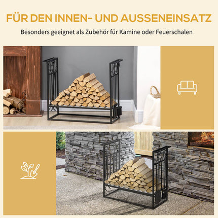 Wood rack in steel with stove tools, 75x30x60 cm