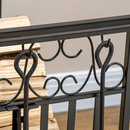 Wood rack in steel with stove tools, 75x30x60 cm