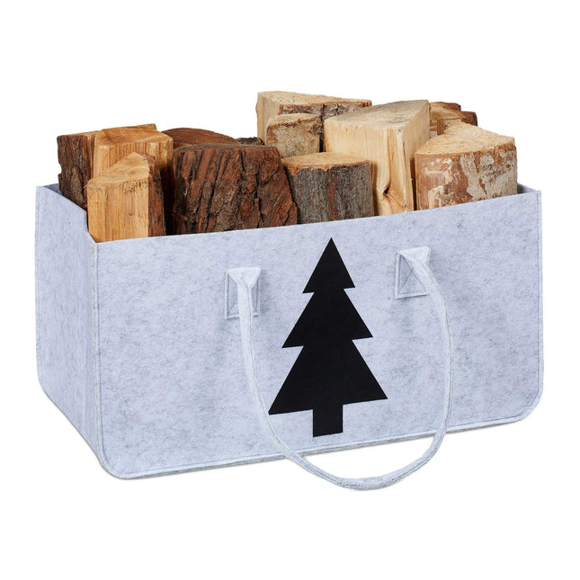 Firewood bag in felt with motif