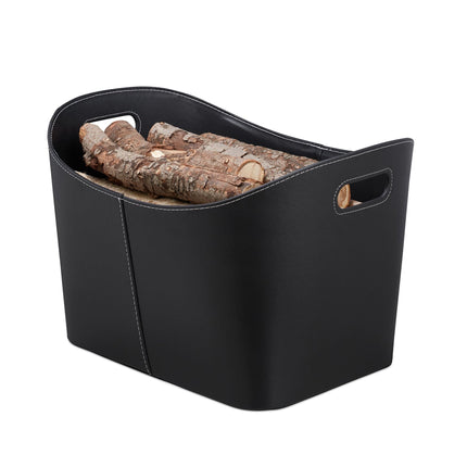 Firewood basket in black artificial leather