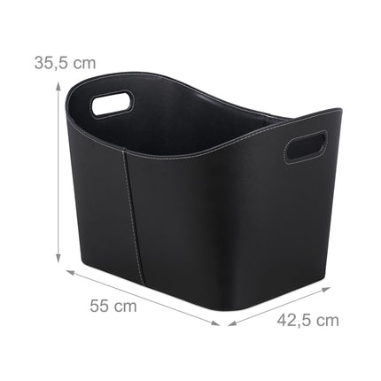Firewood basket in black artificial leather