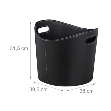 Firewood basket in black artificial leather