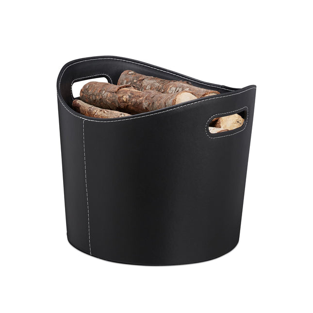 Firewood basket in black artificial leather