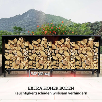 Firewood rack, 0.67 m³, with carrying bag & cover, metal frame, up to 200 kg, 240 x 36 x 99 cm, black