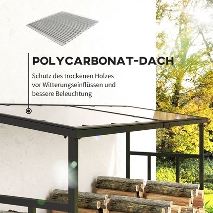 Metal wood rack with lid, 2000 kg capacity, black