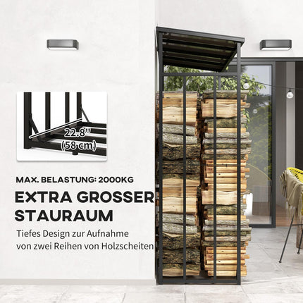Metal wood rack with lid, 2000 kg capacity, black