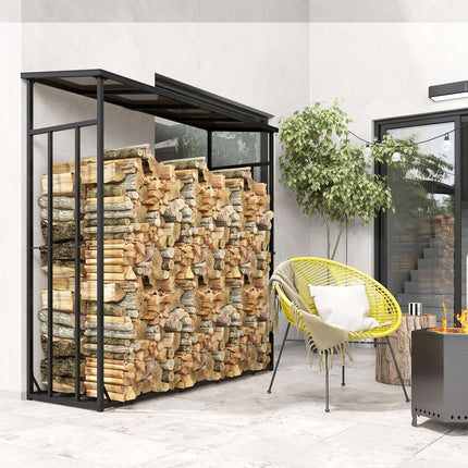 Metal wood rack with lid, 2000 kg capacity, black