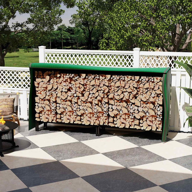 Adjustable firewood rack, metal, 200x36x99 cm with lid