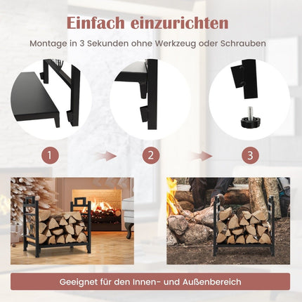 Firewood rack Metal firewood stand with handles & adjustable foot pads 46 x 34 x 45 cm Black