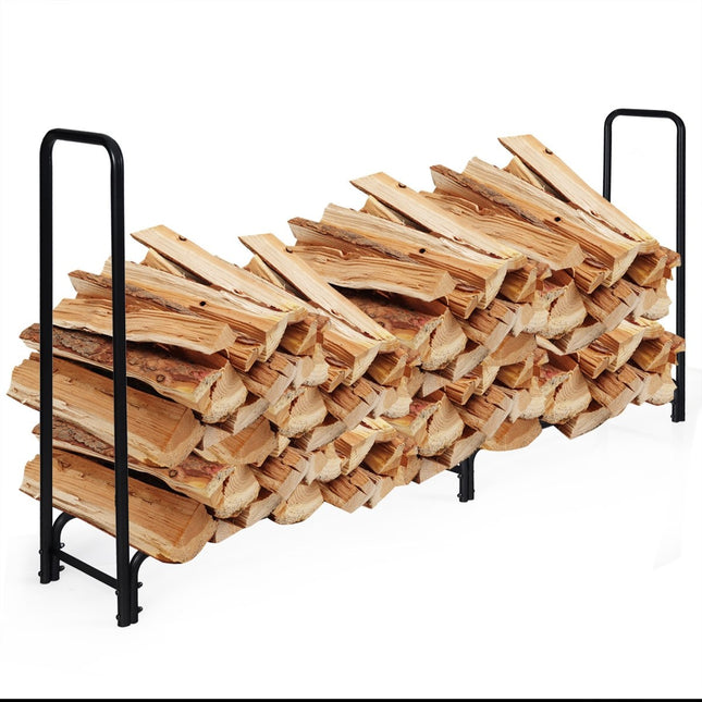 Firewood rack Metal firewood stand with handles & base 250 x 36 x 122.5 cm Black