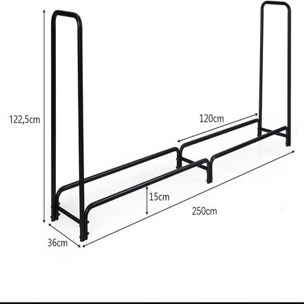 Firewood rack Metal firewood stand with handles & base 250 x 36 x 122.5 cm Black