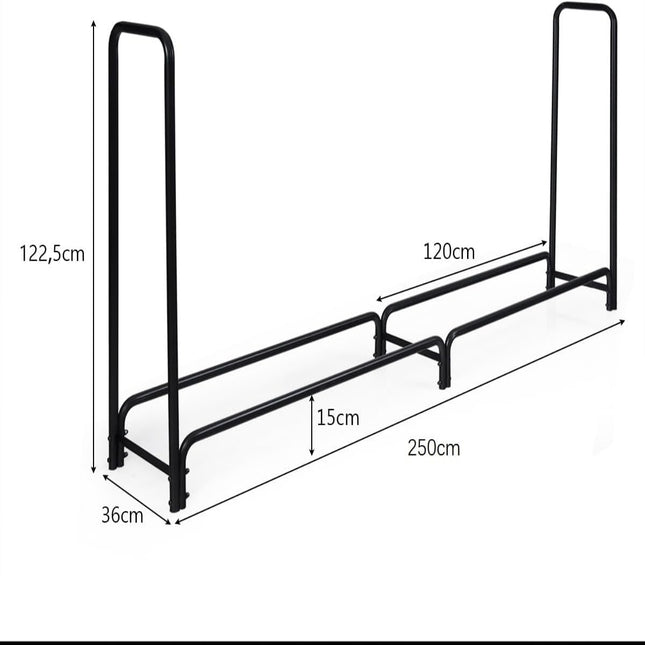 Firewood rack Metal firewood stand with handles & base 250 x 36 x 122.5 cm Black