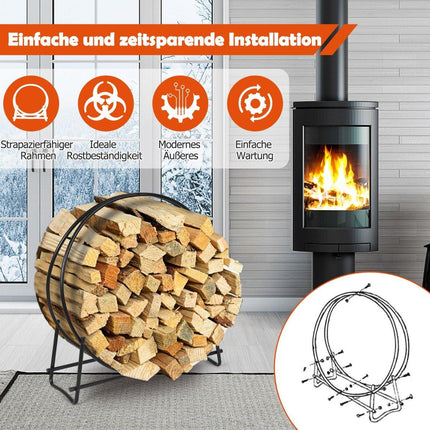Firewood rack, pipe wood circle, firewood storage stand, easy to assemble, black