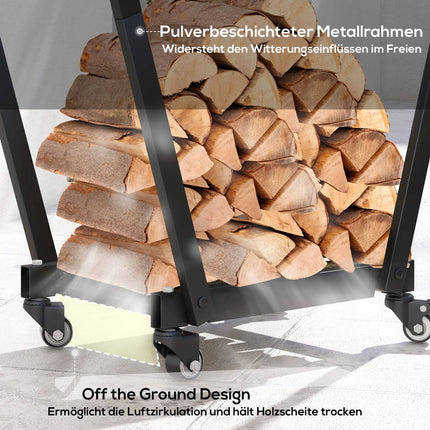 Wood stand with wheels, black metal, 79x30x81 cm