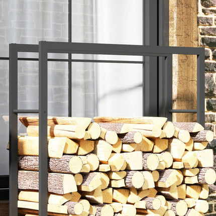 Firewood Rack with Wheels, Metal, 150 kg Capacity, Black