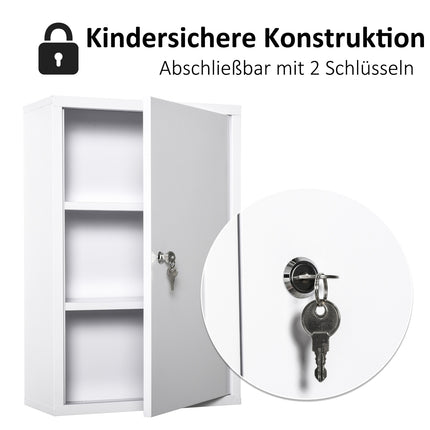 Lockable First Aid cabinet in steel, 3 compartments, 40x60 Cm
