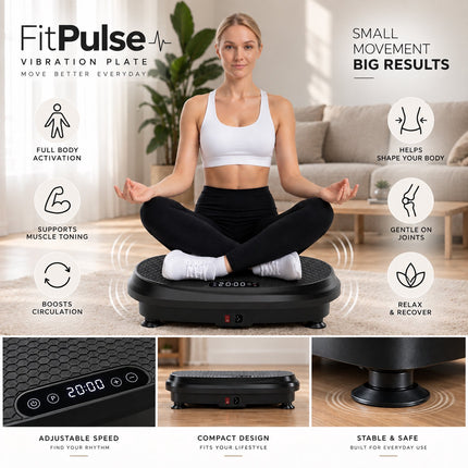 FitPulse Vibration Plate with Resistance Bands and Remote, 120 Speeds