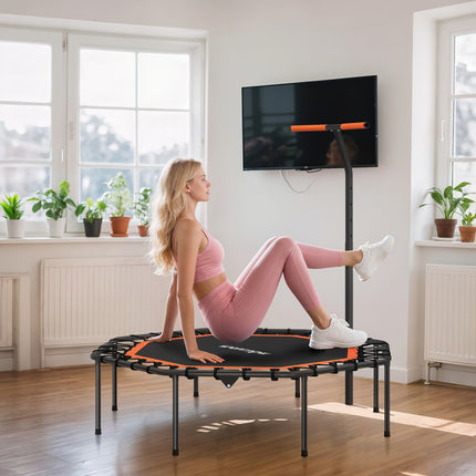 Fitness Trampoline, Adjustable Handle, Indoor, Steel, Orange