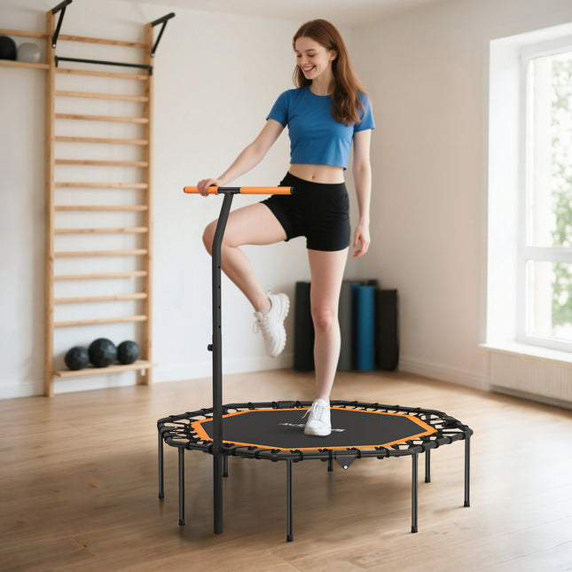 Fitness Trampoline, Adjustable Handle, Indoor, Steel, Orange