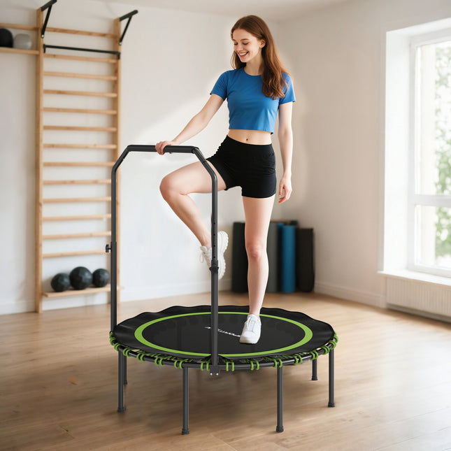 Fitness Trampoline with Adjustable Handle, Indoor/Outdoor, Green