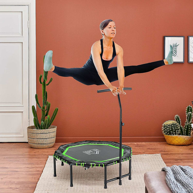 Fitness trampoline with adjustable handle for indoor and outdoor use