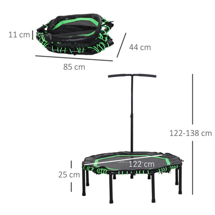 Fitness trampoline with adjustable handle for indoor and outdoor use