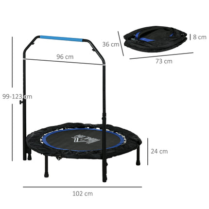 Foldable fitness trampoline, 100 kg, adjustable handle, LCD