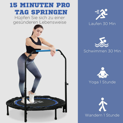 Foldable fitness trampoline, 100 kg, adjustable handle, LCD