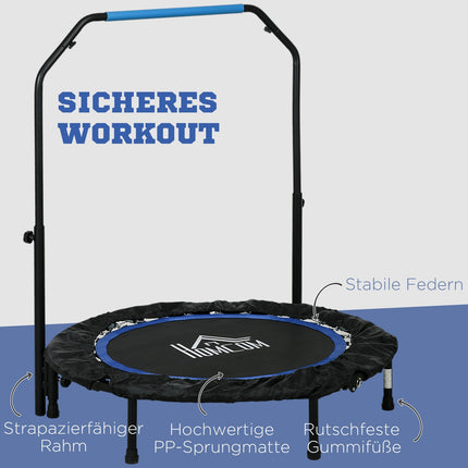 Foldable fitness trampoline, 100 kg, adjustable handle, LCD