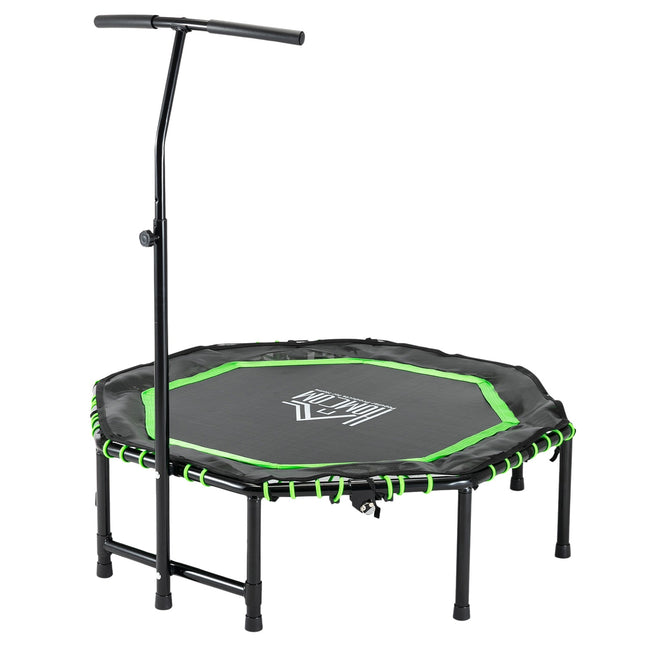 Fitness trampoline with adjustable handle for indoor and outdoor use