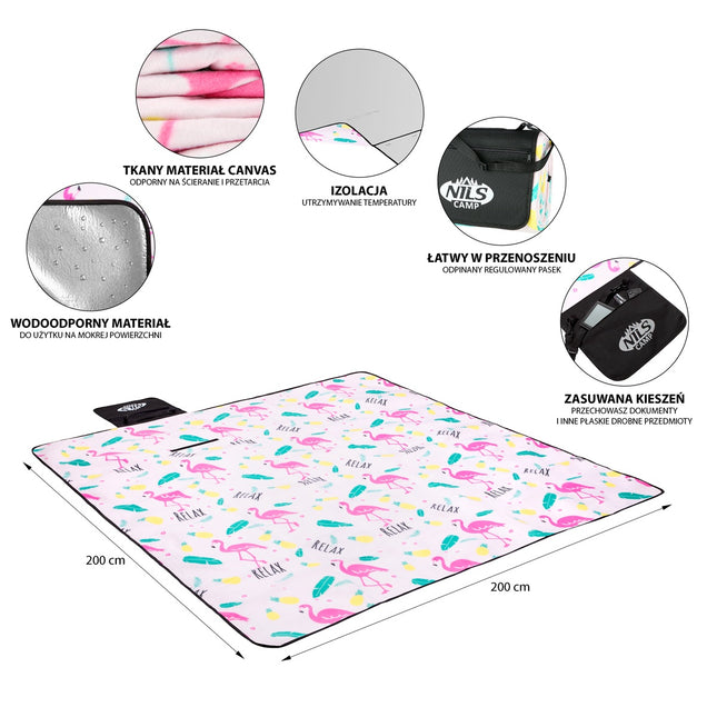 Flamingo Picnic Mat 200x200 cm, Waterproof PE Alu