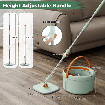 Flat Floor Mop & Bucket System, 4L, 360 Spin, Green