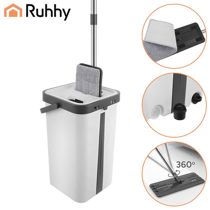 Flat Mop with 11L Dual-Chamber Bucket & 3 Pads