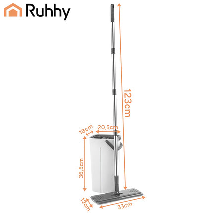 Flat Mop with 8.5L Dual-Chamber Bucket & 3 Pads
