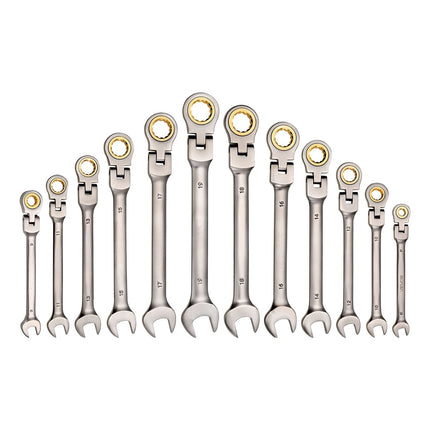 Flex-Head Ratcheting Wrench Set, 12-Piece Metric 8-19mm