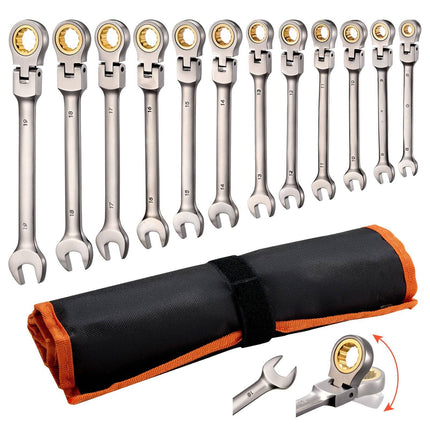 Flex-Head Ratcheting Wrench Set, 12-Piece Metric 8-19mm