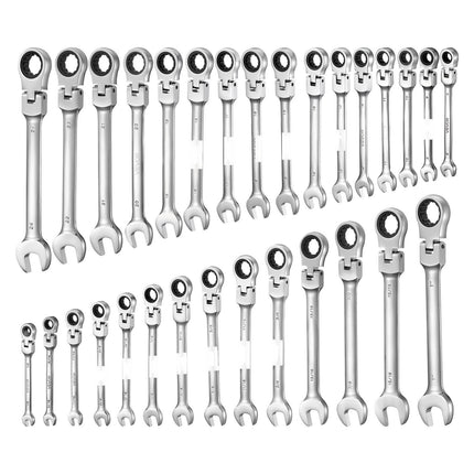 Flex-Head Ratcheting Wrench Set, 30-Piece SAE Metric, Cr-V Steel