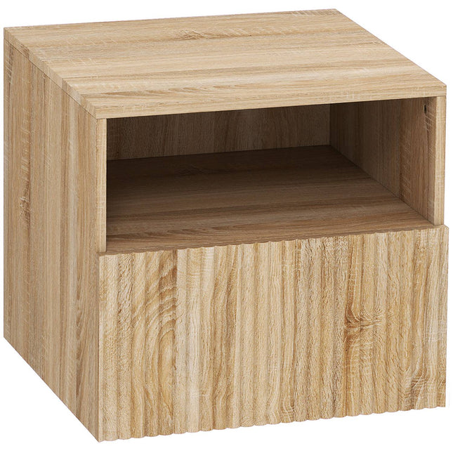 Floating Nightstand, Handleless, Open Shelf, Drawer, Light Brown